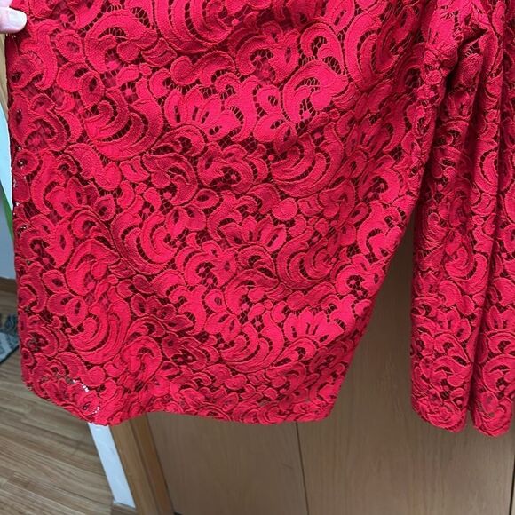 Moulinette Soeurs Anthropologie Jaeda Red Lace Wide Leg Jumpsuit Size 12 - Picture 7 of 10